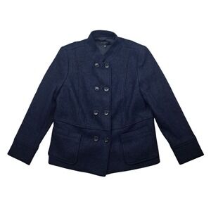 Talbots Berkshire Wool Blend Jacket Women's 16 Petite Navy Blue Double Breasted
